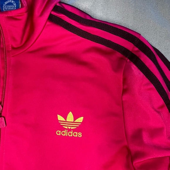 adidas Kids Pink Pea Coat with Black Stripes - Picture 3 of 8